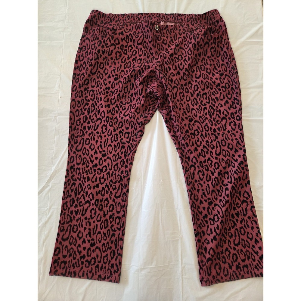 Iman Leopard Print Pants Women's 3x Pull On Wine